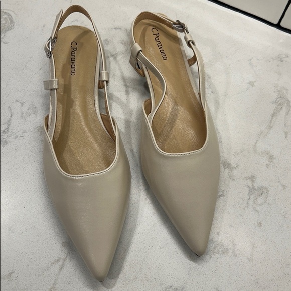C.Paravano Sleek Slingback Flat (Freya)Taupe 39 1/2 Pointed Toe Adjustable Strap - Picture 3 of 16